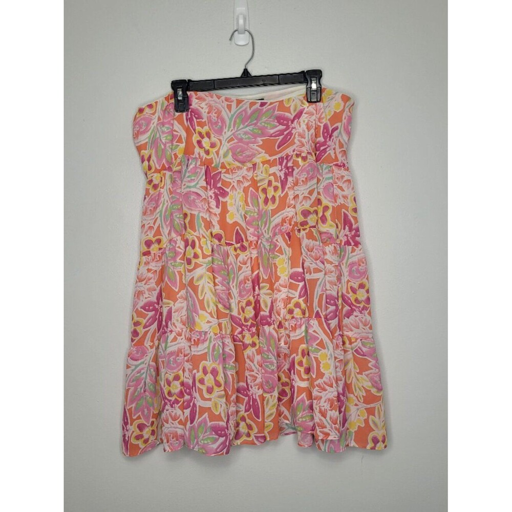 Chaps bright flower print tiered pull on flirty tropical skirt size xl